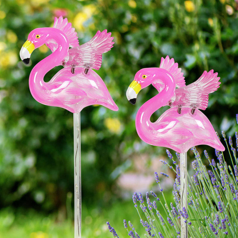 Exhart 2 Piece Solar Flamingo WindyWing Stakes with LED lights